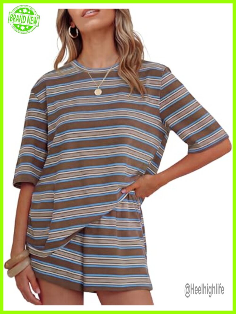 2 Piece Striped Short Set Lounge Workout Beach Outfit